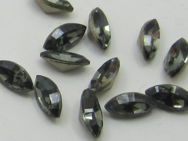 6x3mm NAVETTE 24pcs. BLACK DIAMOND POINTED BACK European Rhinestones